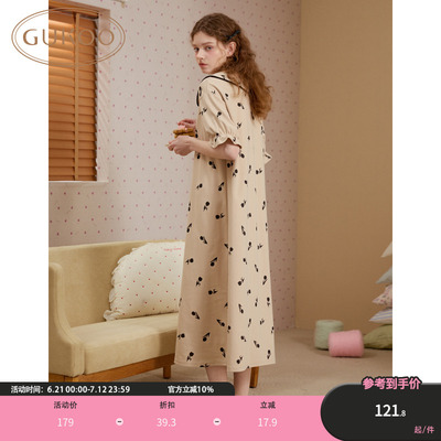 Gukoo/果壳睡衣女夏款郁金香系列纯棉满印短袖家居服睡裙