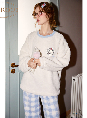 Gukoo/果壳睡衣女冬mikko款甜美加绒保暖家居服套装