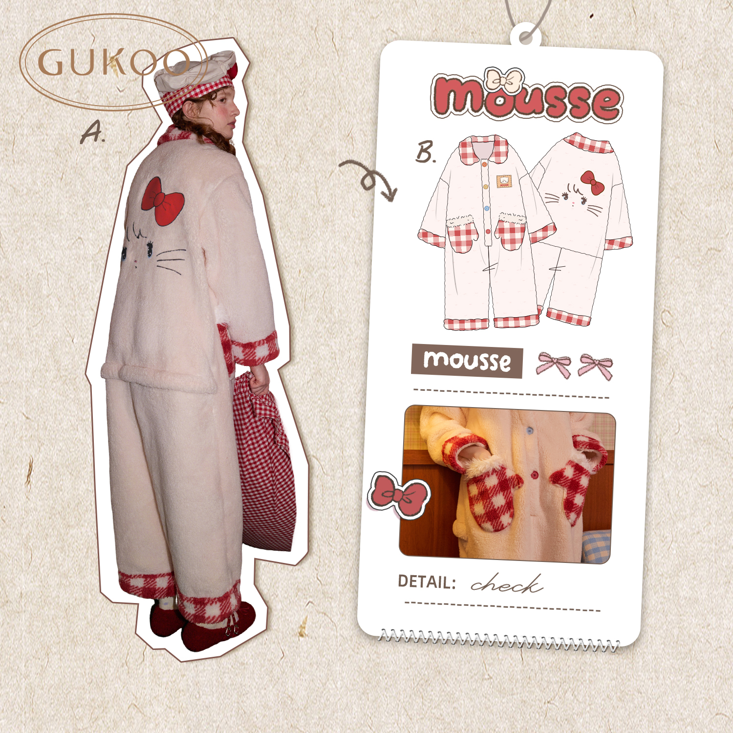 Gukoo/果壳睡衣女冬款mikko联名卡通可爱居家连体衣