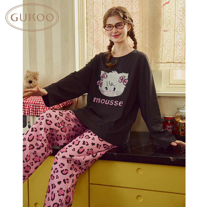 Gukoo/果壳睡衣女春秋款mikko纯棉甜美长袖家居服套装