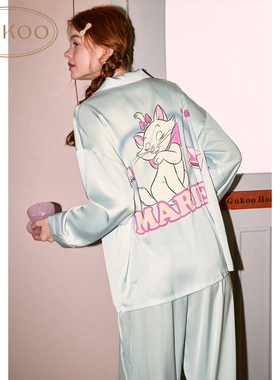 Gukoo/果壳睡衣女春秋款冰丝质感玛丽猫系列长袖家居服套装