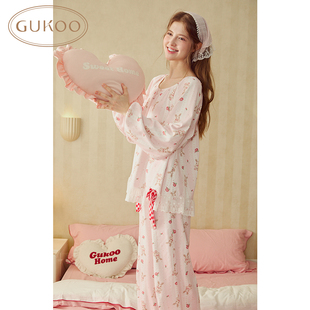 家居服套装 粉色兔子满印甜美长袖 果壳睡衣女春秋款 Gukoo