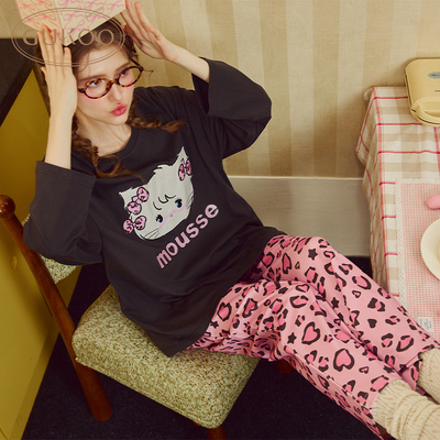 Gukoo/果壳睡衣女春秋hellokitty系列纯棉满印长裤家居服套装