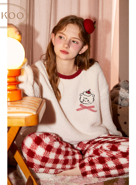 Gukoo/果壳睡衣女冬mikko款甜美加绒保暖家居服套装
