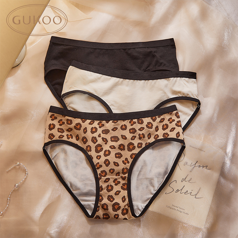 Gukoo/果壳内裤女四季豹纹纯棉裆底三条女士内裤组合装