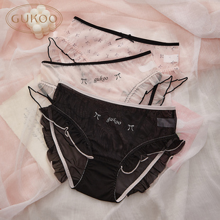 组合装 Gukoo 蝴蝶结网纱花边三条女士内裤 果壳内裤 女四季