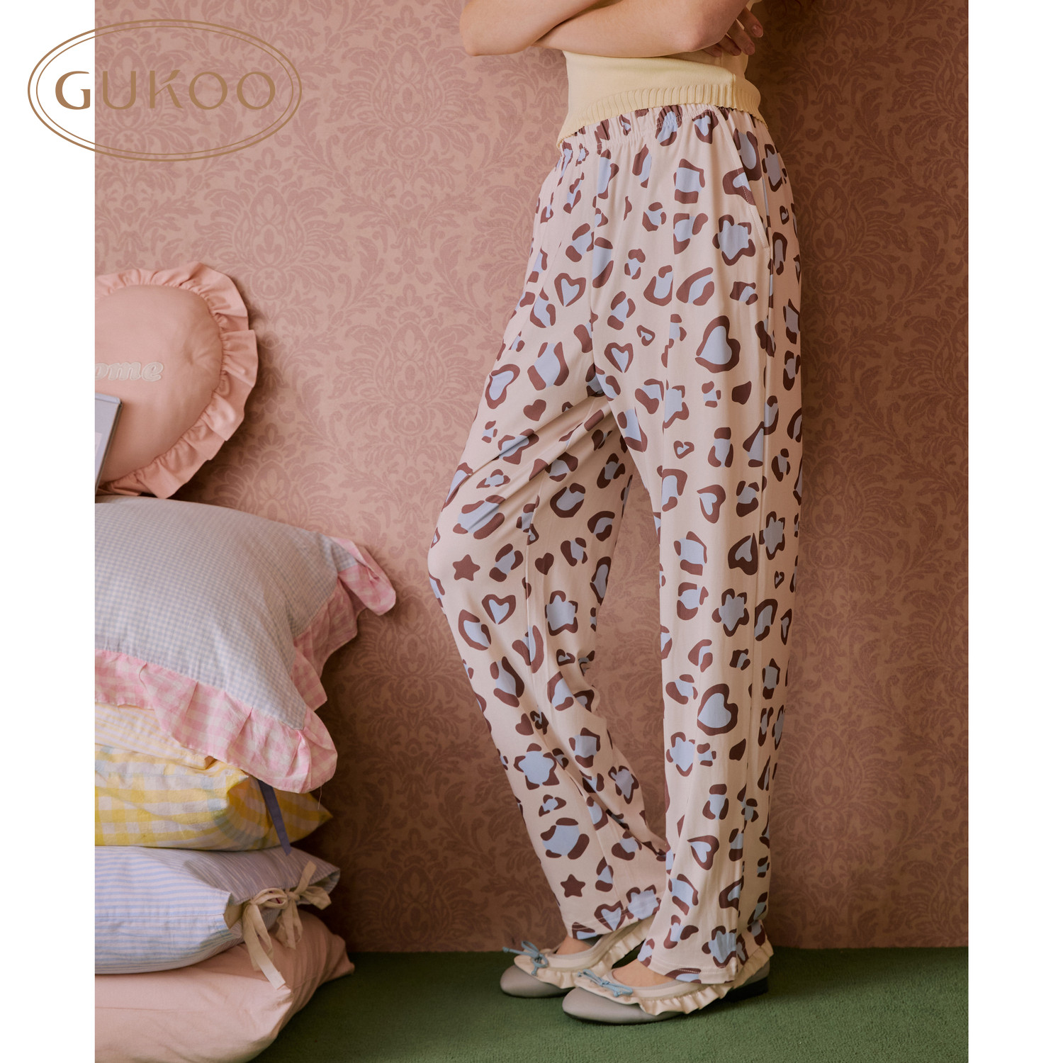 Gukoo/果壳睡裤女春夏款豹纹舒适新款可爱长裤家居睡裤