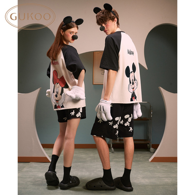 Gukoo/果壳睡衣女夏款迪士尼系列短袖情侣家居服套装
