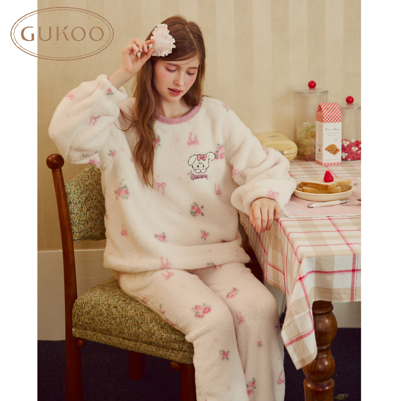 Gukoo/果壳睡衣女冬款mikko系列碎花甜美家居服套装