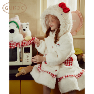 Gukoo/果壳睡衣女童冬款加绒HelloKitty联名儿童家居服睡袍