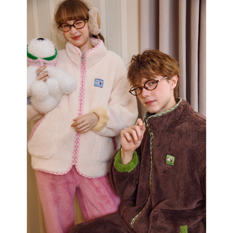 Gukoo/果壳睡衣情侣冬款毛绒保暖轰轰小狗情侣睡衣家居服套装