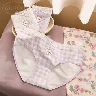 Gukoo/果壳内裤女四季款mikko系列花边纯棉裆底女士内裤三条装