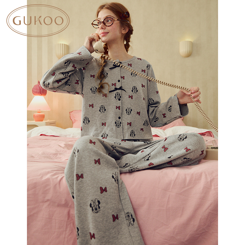 Gukoo/果壳迪士尼系列米妮满印长袖家居服套装