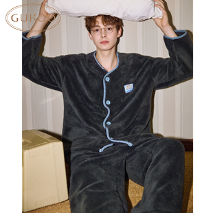 Gukoo/果壳睡衣男冬款鲨鱼猫系列可外穿家居服套装