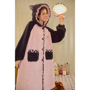 Gukoo/果壳睡衣女冬款ip联名可外穿居家连帽连体睡袍