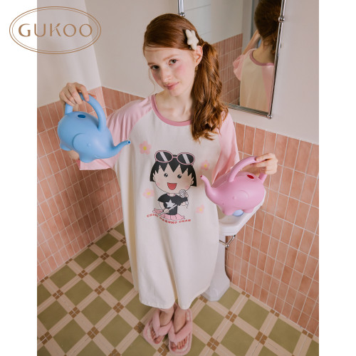 Gukoo/果壳睡衣女夏季薄款樱桃小丸子联名纯棉家居服睡裙
