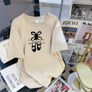 实拍图字母已改宽松休闲印花T恤200克夏新款 女 字母落肩短袖