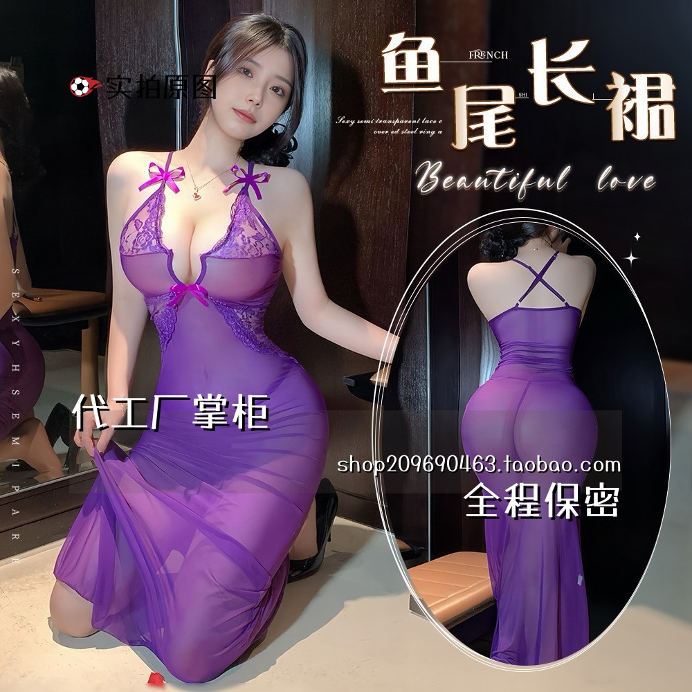 不能见人睡衣趣味内衣紫色蕾丝连体衣小胸女制服纯绑带套装