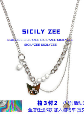 SIZEE钛钢卡通项链女鬼脸拼接