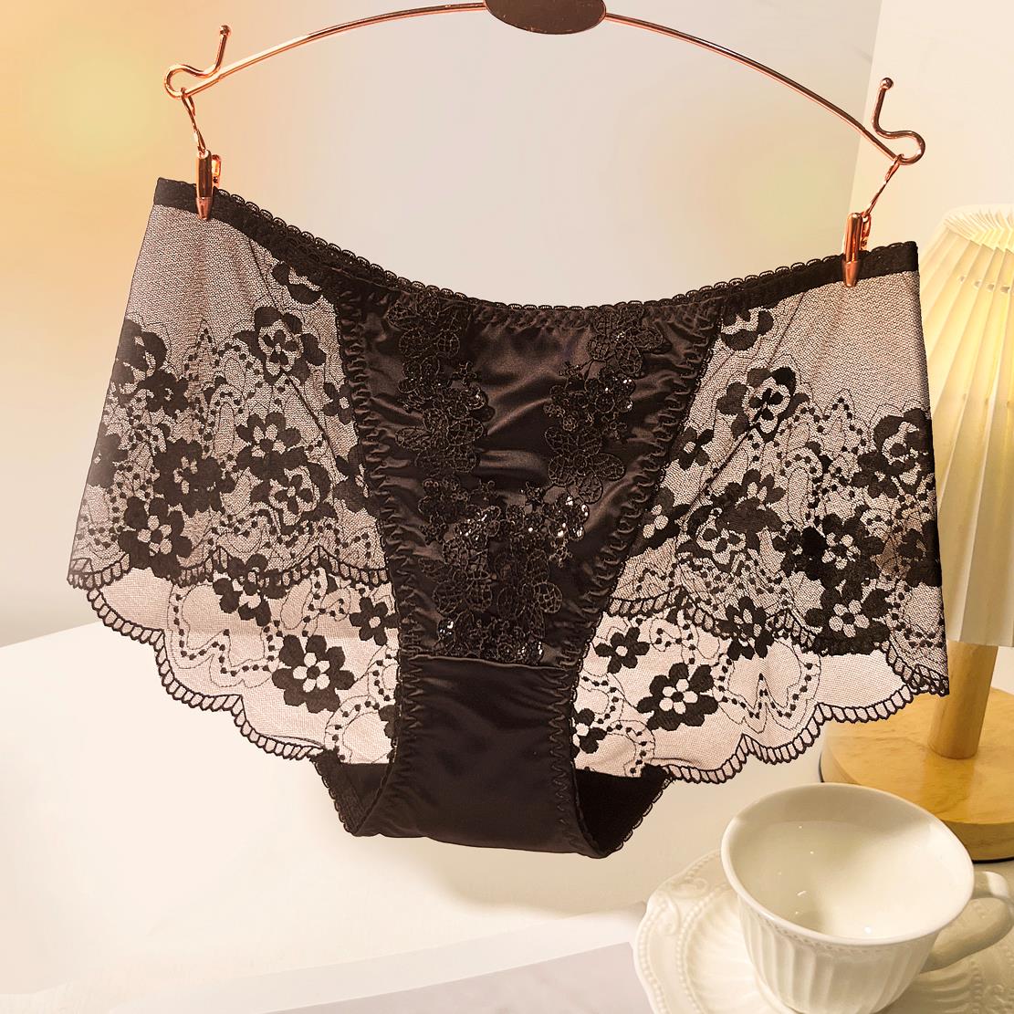 4条中腰性感蕾丝内裤女纯棉透气舒适中腰包臀无痕女士三角裤头
