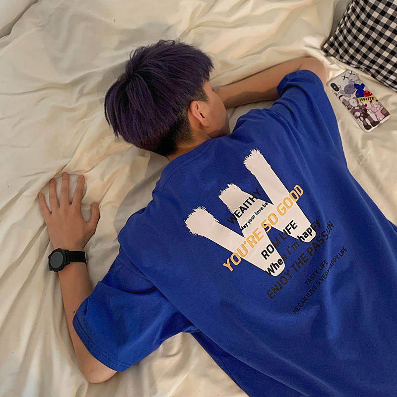 夏季精梳重磅纯棉潮牌字母印花短袖T恤男女宽松ins美式慵懒风