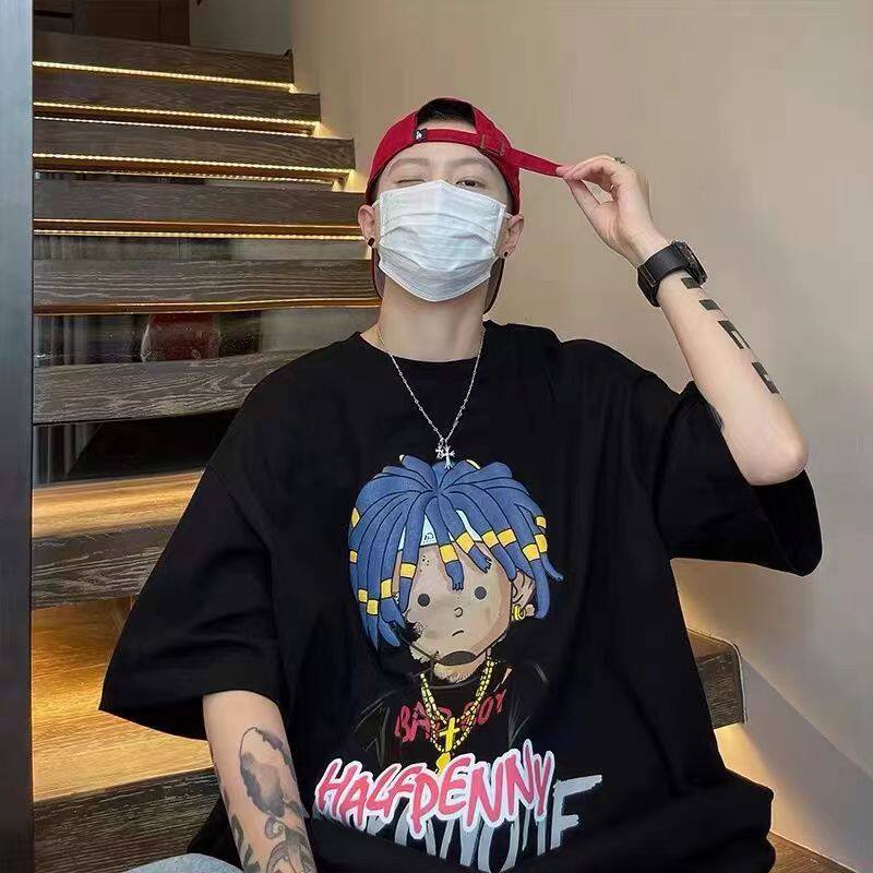 100％重磅纯棉T恤衫ins美式短袖t恤男青少年潮流宽松潮牌夏季半袖