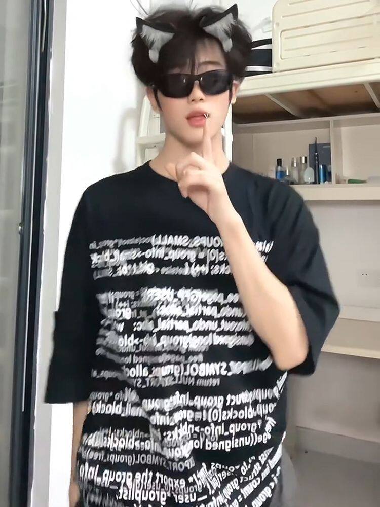 夏季精梳重磅纯棉美式复古小众字母印花短袖T恤男女宽松ins时尚