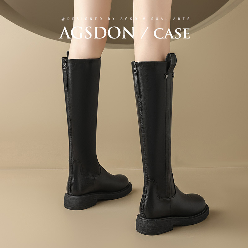 奥古狮登2025秋冬加绒粗跟骑