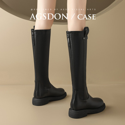 奥古狮登2025秋冬加绒粗跟骑