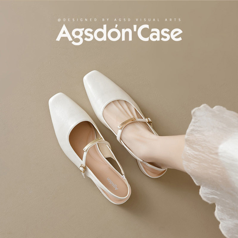 奥古狮登玛丽珍凉鞋女2026夏季新款包头一字带法式配裙子白色单鞋