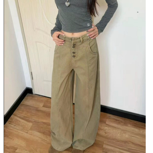 美式复古设计感牛仔裤女2026年新款高腰显瘦直筒阔腿裤小个子裤子