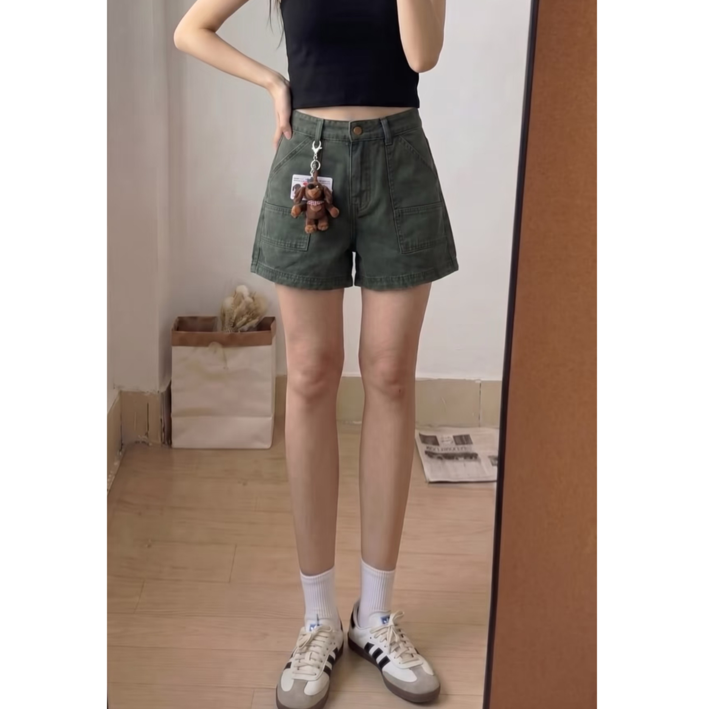 夏季辣妹工装高腰牛仔短裤女