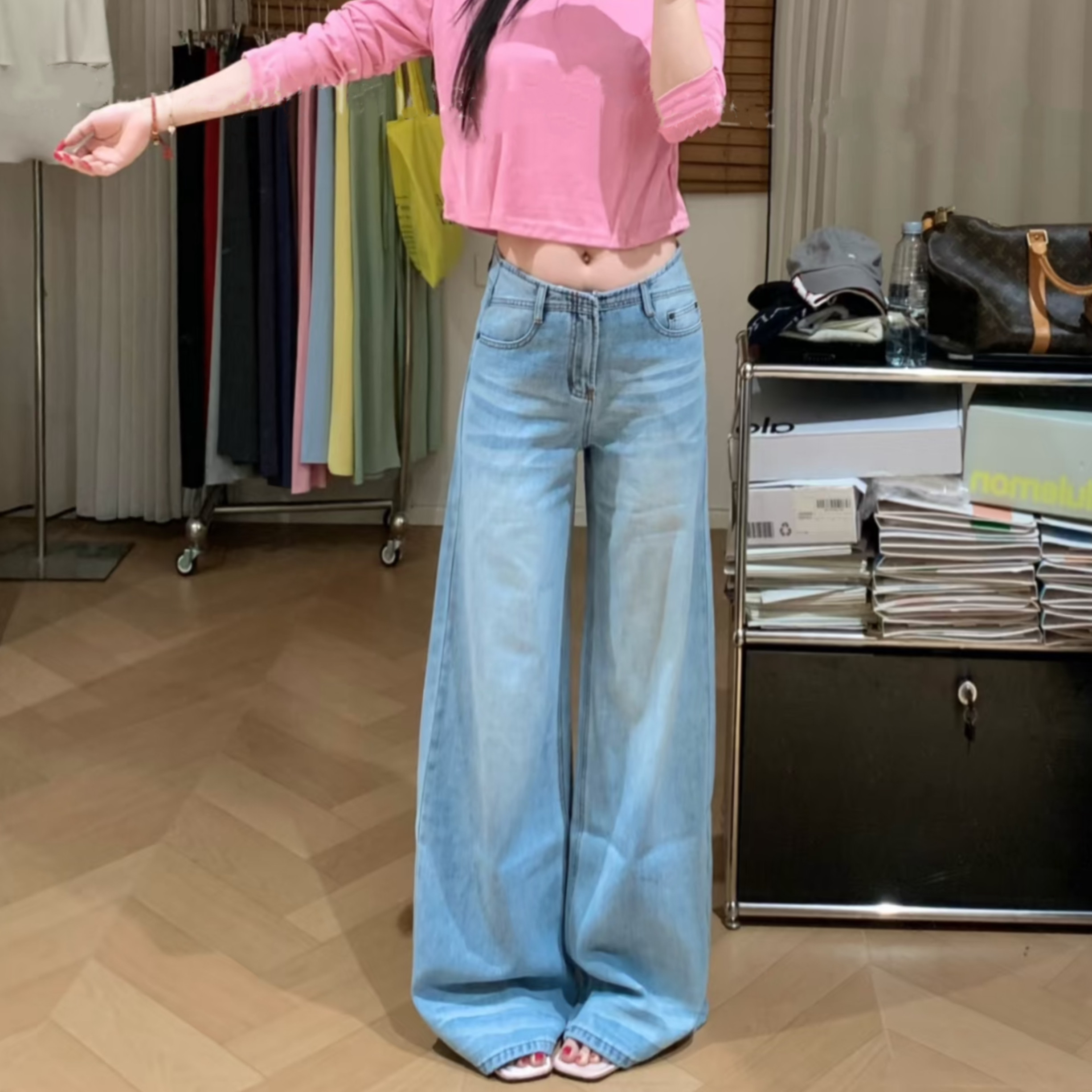 浅蓝色天丝牛仔裤女2026年夏季薄款宽松显瘦百搭中低腰直筒阔腿裤