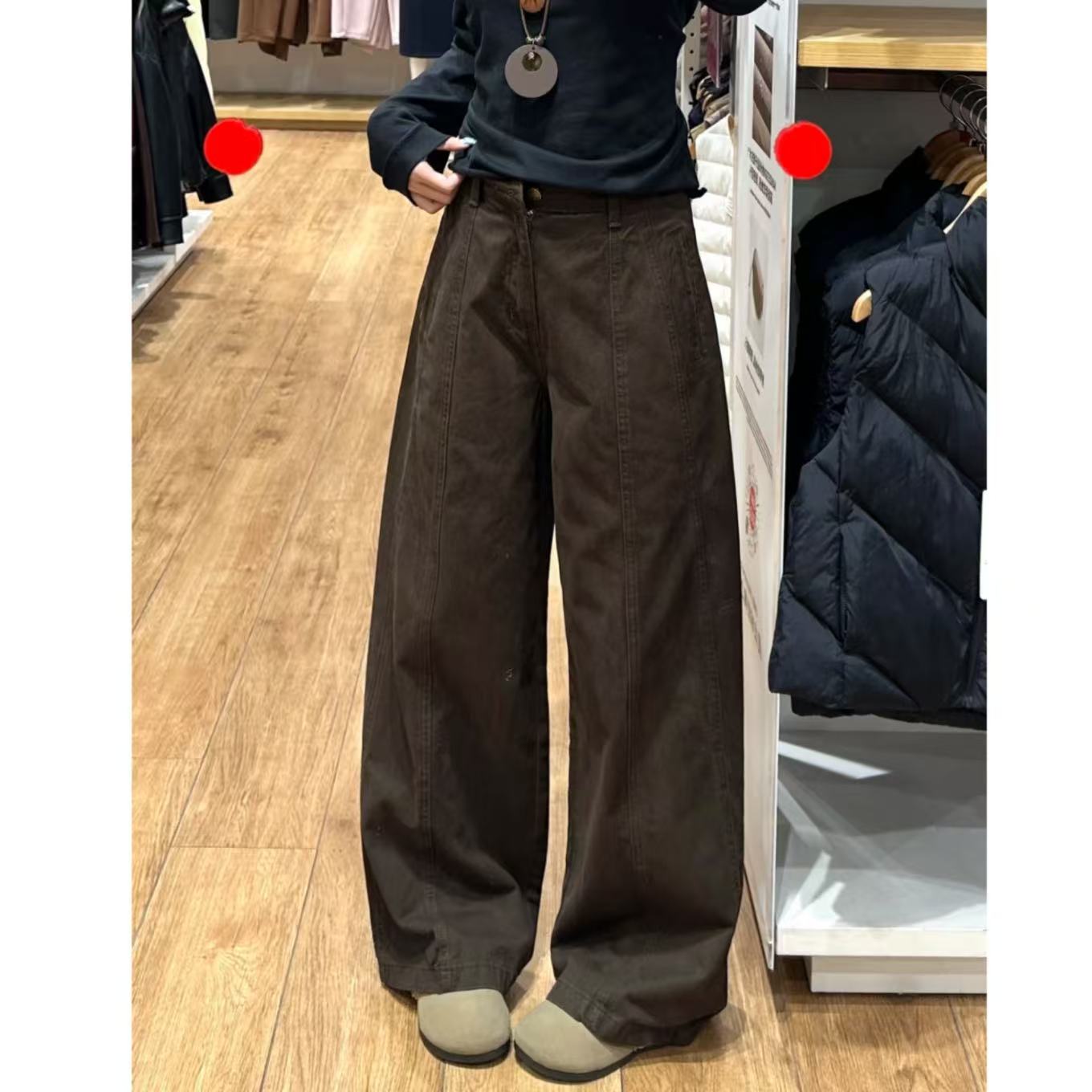美式复古高腰显瘦阔腿牛仔裤女