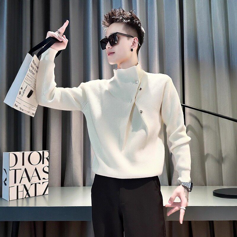 LL男装高领毛衣男秋冬季潮流设计高级感2025新款痞帅风内搭打底衫