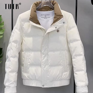 羽绒服男款冬季潮牌修身立领保暖休闲外套男士白色加厚短款派克服
