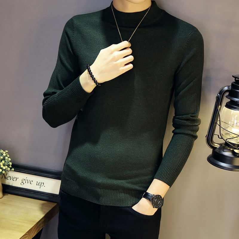 半高领毛衣男秋冬款加绒加厚修身内搭针织打底衫男士韩版潮流线衣