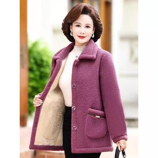 中年妈妈女装秋冬季羊羔绒外套加绒加厚宽松中老年人摇粒绒棉袄衣