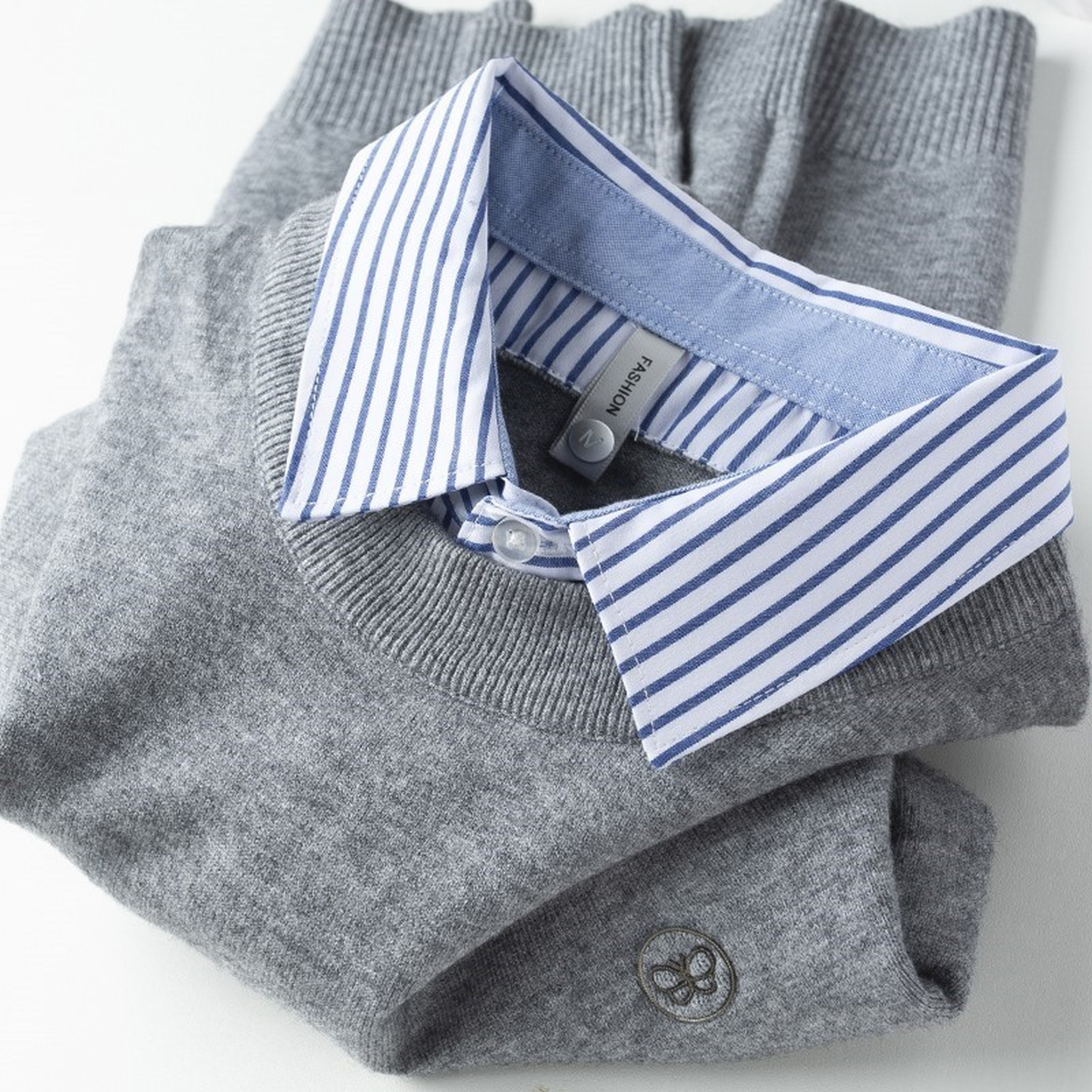 MONES~上身显年轻！内搭保暖衬衫领毛衣男 假两件商务针织衫男