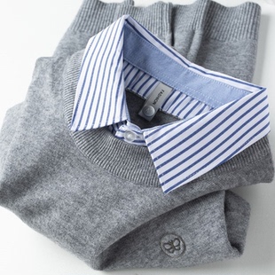 MONES~上身显年轻！内搭保暖衬衫领毛衣男 假两件商务针织衫男
