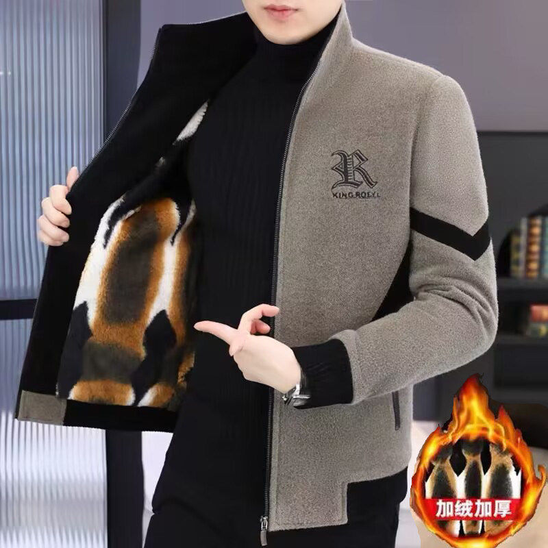 金貂绒立领毛呢大衣男冬季加绒加厚保暖修身潮流男士呢子夹克外套
