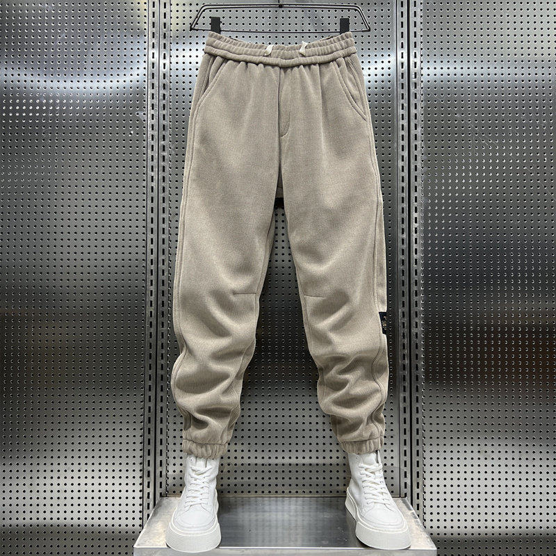 MAROLIO~秋冬休闲裤,凸显型男身材!灯芯绒纯色宽松博澳绒束脚卫裤