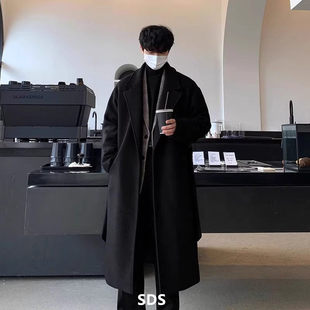 高端羊绒大衣男冬季加厚韩版潮流腰带中长款过膝痞帅宽松毛呢外套