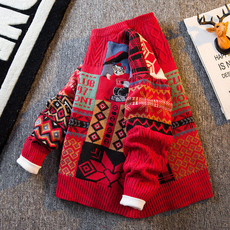 新年红色毛衣男秋冬季2025新款爆款本命年加绒加厚毛线潮牌针织衫