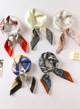 小丝巾女百搭高级感装饰方巾职业小领巾仿真丝新款韩版飘带绑包