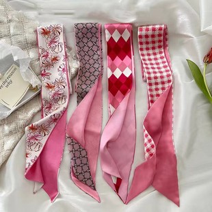 粉色系春夏百搭丝巾小长条女飘带发带高级感绑包丝带腰带装饰领巾