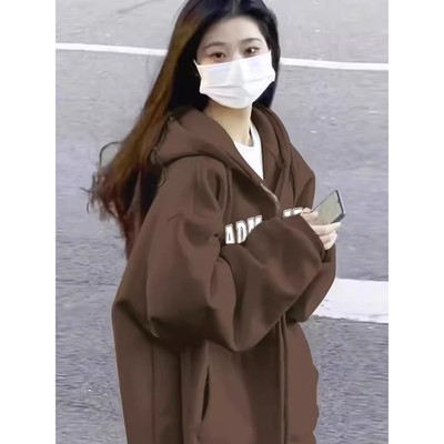 美式复古胖MM大码情侣外套女装春秋2025新款爆款连帽拉链开衫卫衣