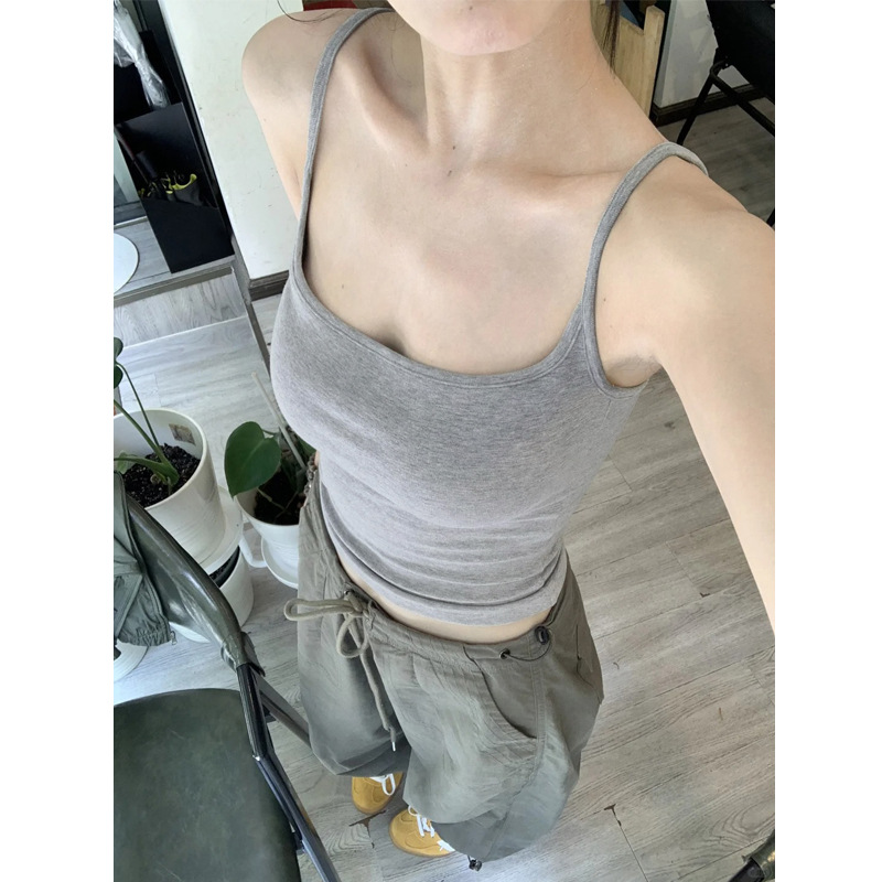 灰色吊带带胸垫背心女夏外穿内搭美背2025新款夏季小众设计感