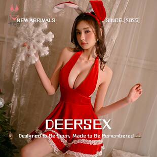 成人趣味睡衣性感女情显大设计款圣诞装绯色挂脖深女制服情侣趣味