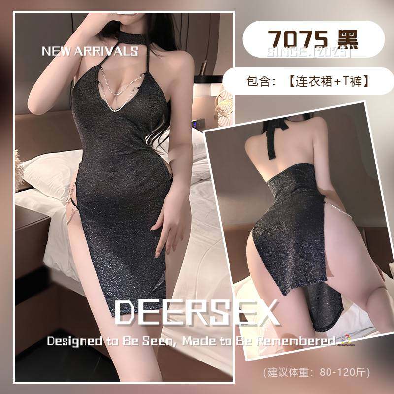 一拉就开趣味睡衣幻夜店套装 制服深免脱纯银丝亮片睡裙趣味内衣